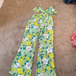 MORE TO COME size small green floral jumpsuit